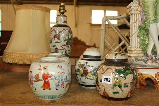 Cantonese table lamp vase and 4 ginger jars